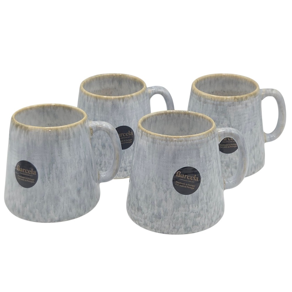 Barcela Stoneware Coffee Mug Set of 4 Gray Reactive Drip Glaze Made In Portugal